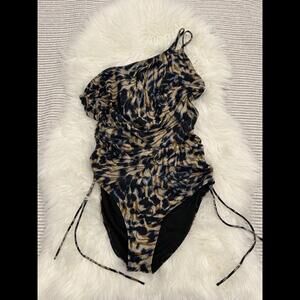Icon Swim XL One Shoulder Double Strap Animal Print Cheeky One Piece Swimsuit